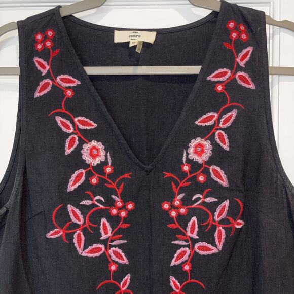 Entro Embroidered Tank Dress Black Pink red Floral Medium Boho Festival Cotton - Picture 2 of 5